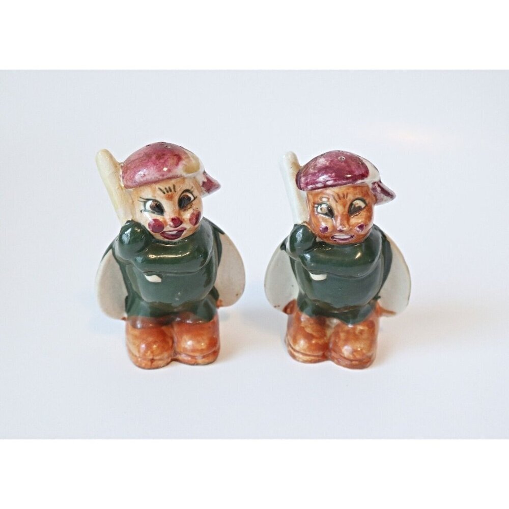 Vintage Anthropomorphic Crickets Up to Bat Salt & Pepper Shakers 1960's Kitsch